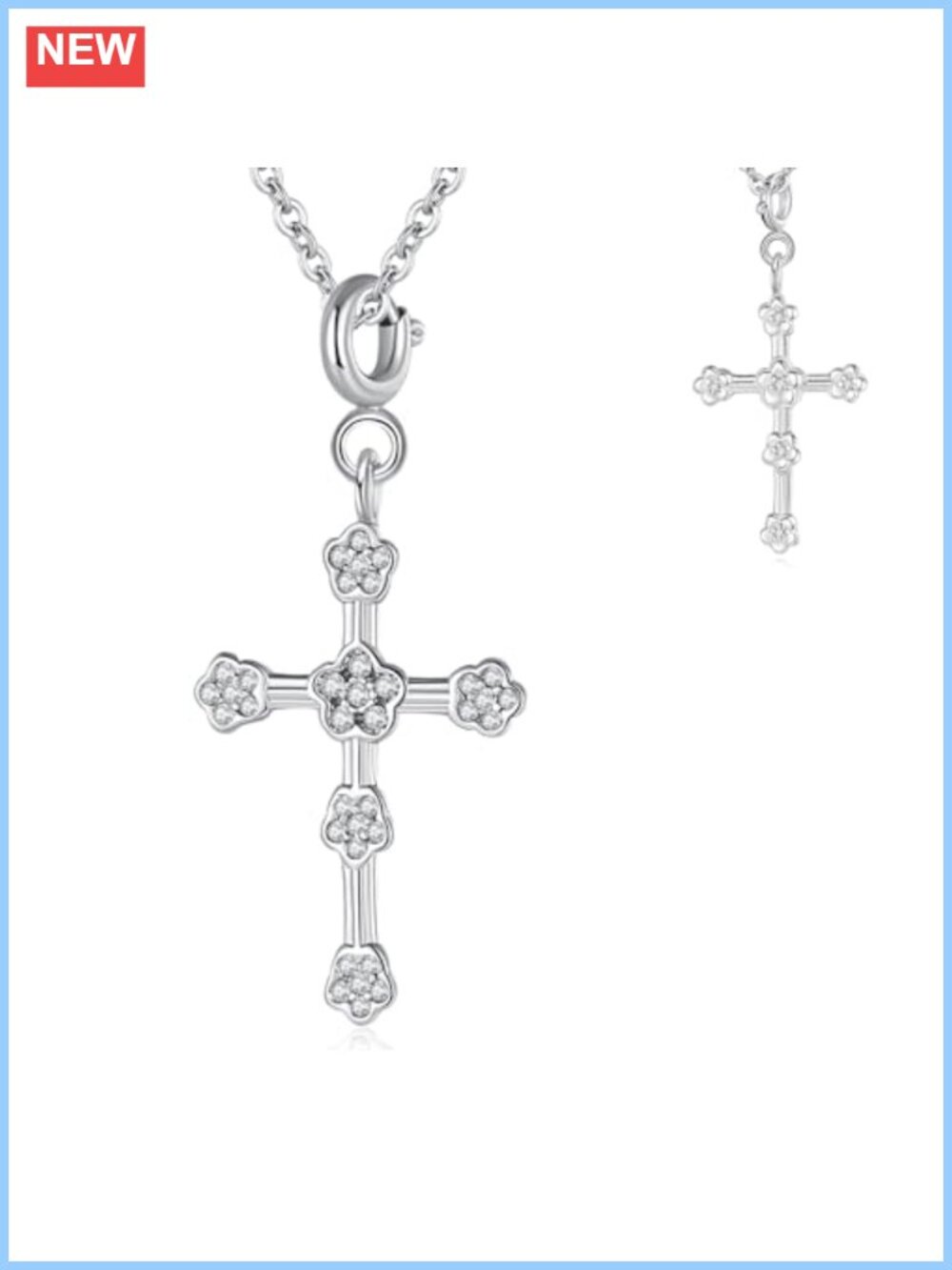 Moissanite Cross Pendant Necklace 18K White Gold Plated 925 Silver